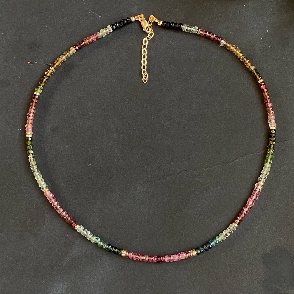 Watermelon Tourmaline Necklace Multi Tourmaline Choker Mixed color Bead Gemstone - Picture 7 of 8